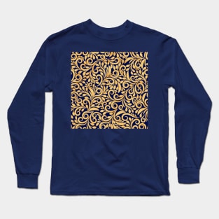 Regal gold and blue intricate pattern Long Sleeve T-Shirt